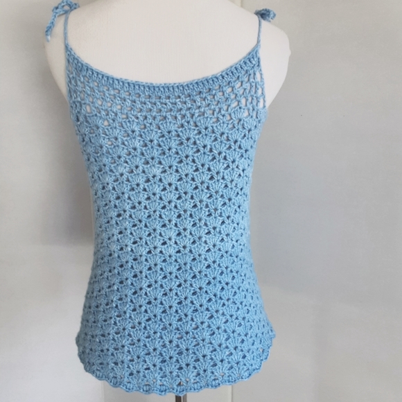 HANDMADE SKY BLUE SCALLOPED CROCHET TANK TOP SZ S/M - Picture 5 of 7